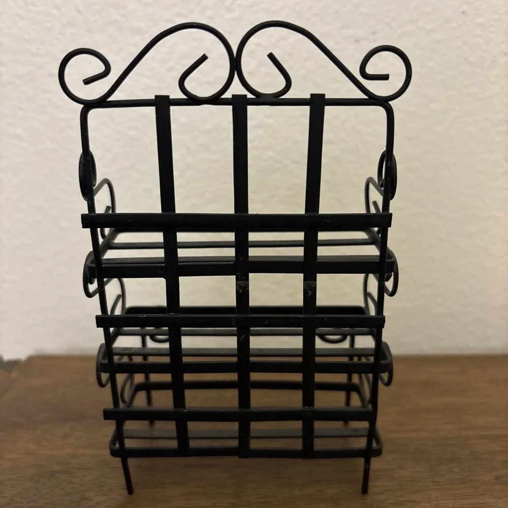 Vtg Dollhouse Miniature Metal‎ Kitchen Bakers Rack Plant Shelf Black 6